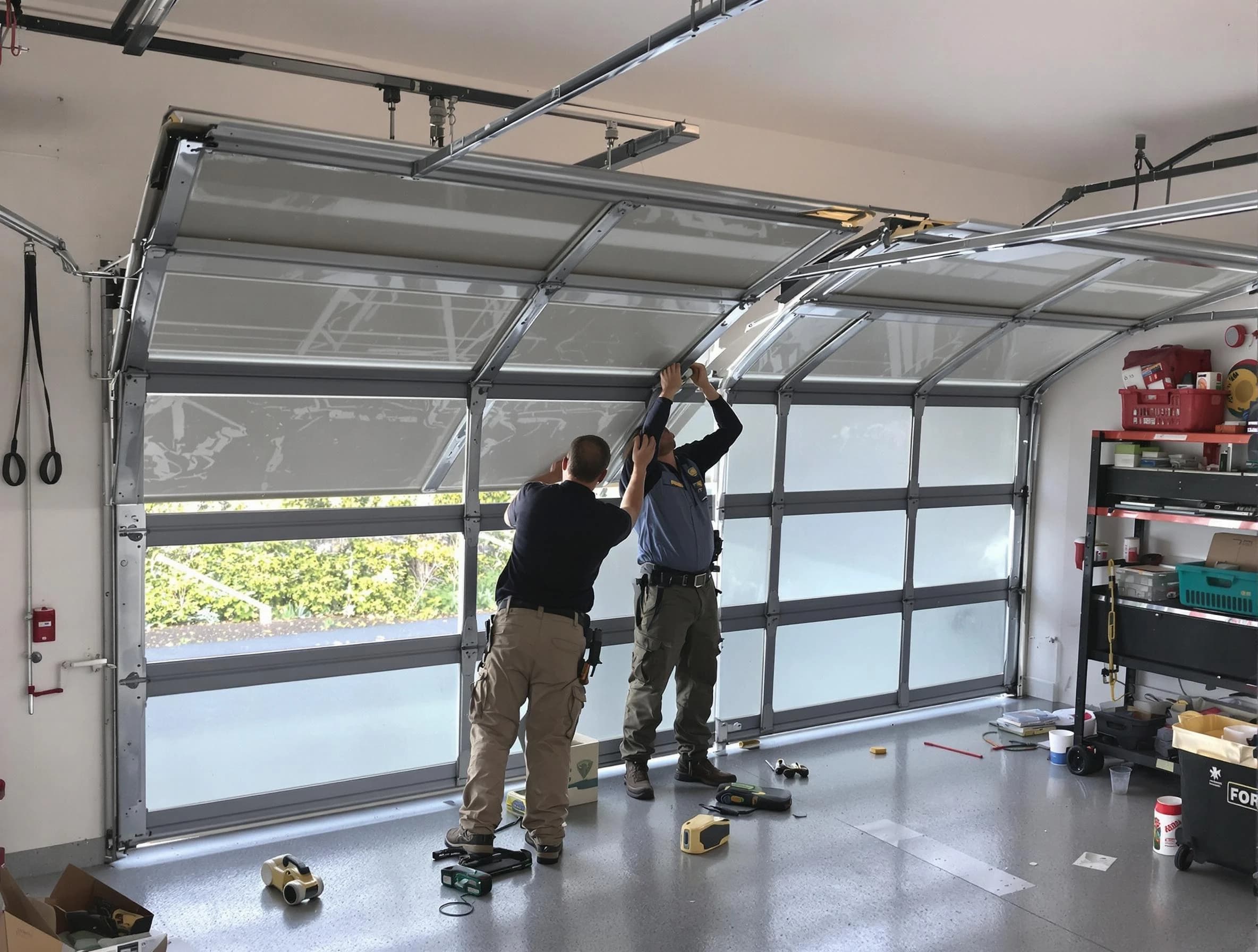 Warr Acres Garage Door Repair expert performing precise panel replacement on Warr Acres garage door